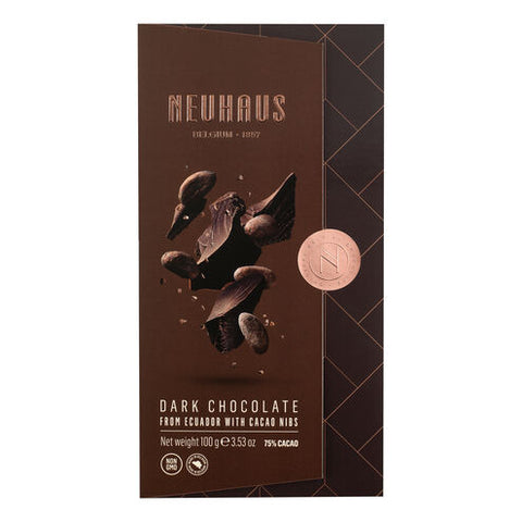 Neuhaus Chocolates Dark Chocolate, 75% with Cocoa Nibs Tablet