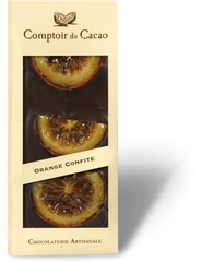 Comptoir du Cacao Dark Chocolate with Candied Orange 90g. Pack of 3