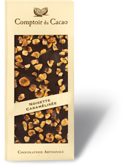 Comptoir du Cacao Dark Chocolate with Caramelized Hazelnuts 90g . Pack of 3.