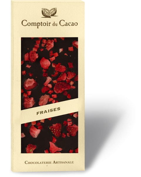 Comptoir du Cacao 72% Dark Chocolate Strawberry Bar, 90g (3.2 oz). Pack of 3.