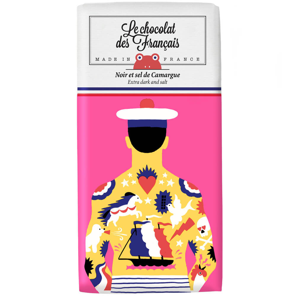 Le Chocolate des Français Extra dark chocolate & salt from Camargue « The tattooed sailor »pack of 3.
