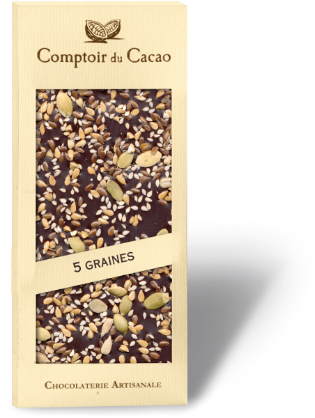 Comptoir du Cacao 72% Dark Chocolate 5 Seeds Mix Bar, 90g (3.2 oz)