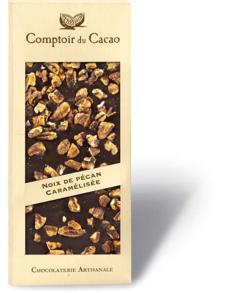Comptoir du Cacao 72% Dark Chocolate Caramelized Pecans Bar, 90g (3.2 oz)
