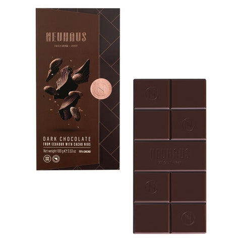 Neuhaus Chocolates Dark Chocolate, 75% with Cocoa Nibs Tablet