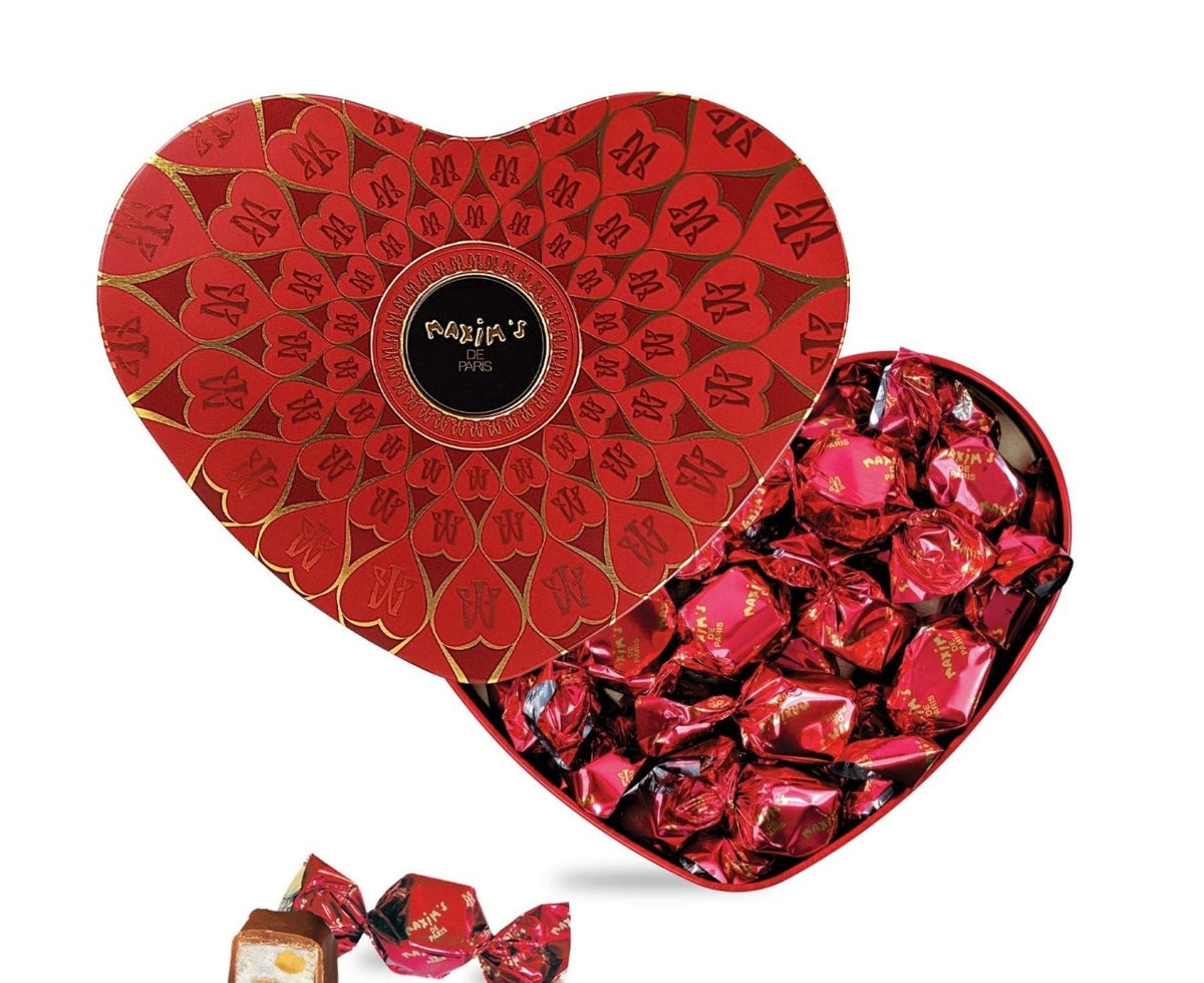 Maxim's De Paris - Milk Chocolate Covered Nougat in a Collectible Heart Tin Box, Red ...