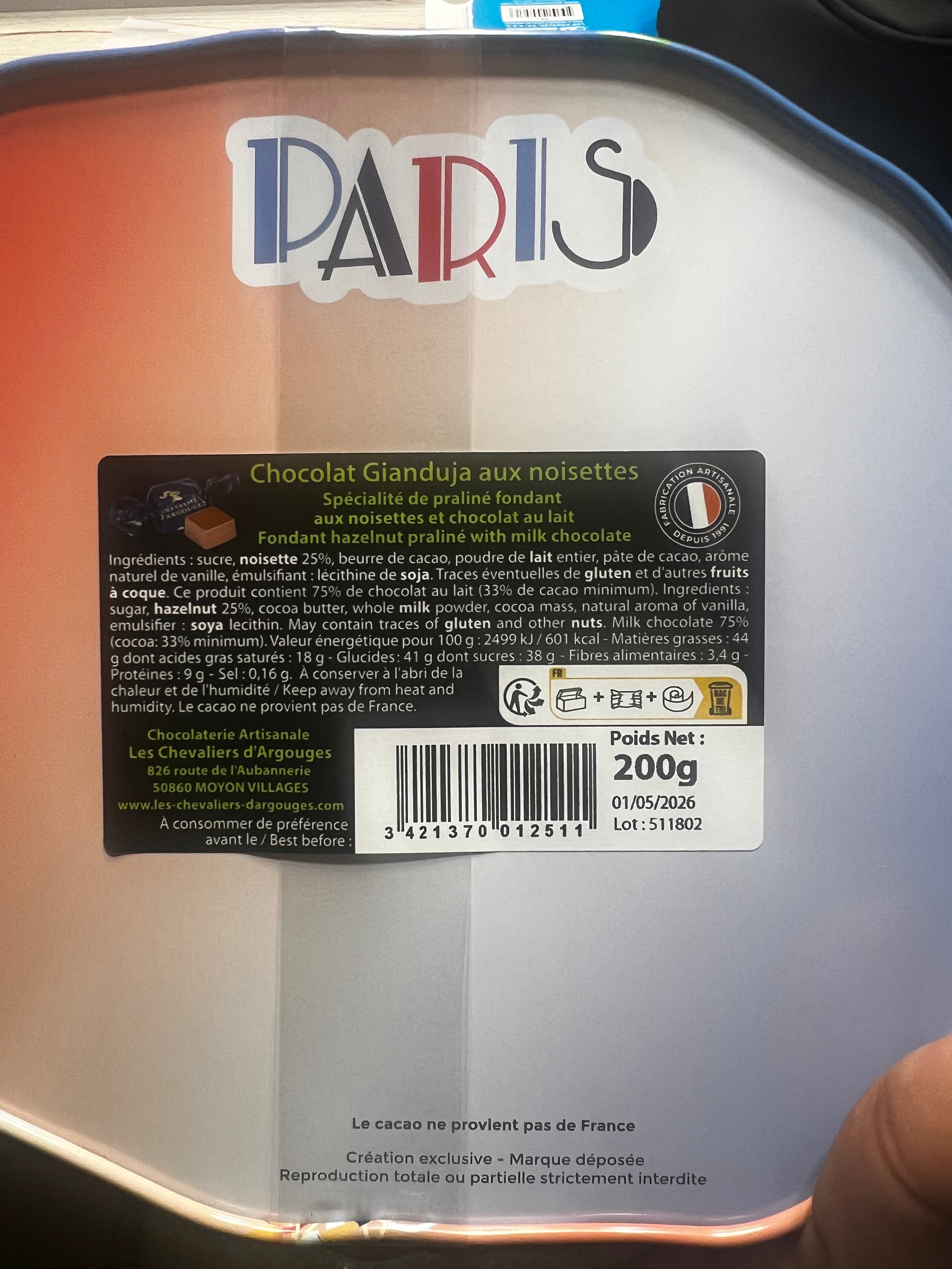 chevaliers d'argouges assortiment de chocolats paris tin 200g