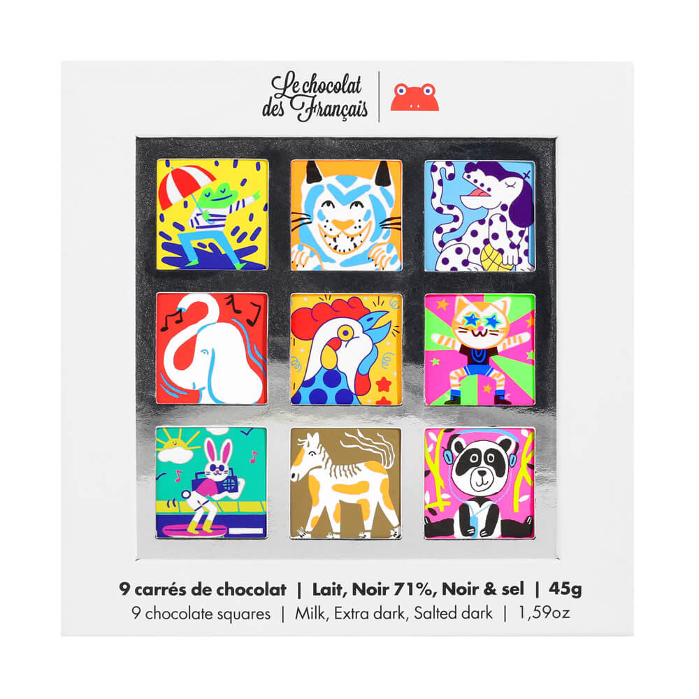 Le Chocolate des Français Box of 9 chocolate squares - 3 recipes « Animals »