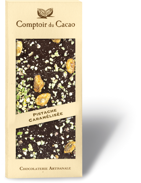 Comptoir du Cacao 72% Dark Chocolate Caramelized Pistachio Bar, 90g (3.2 oz)